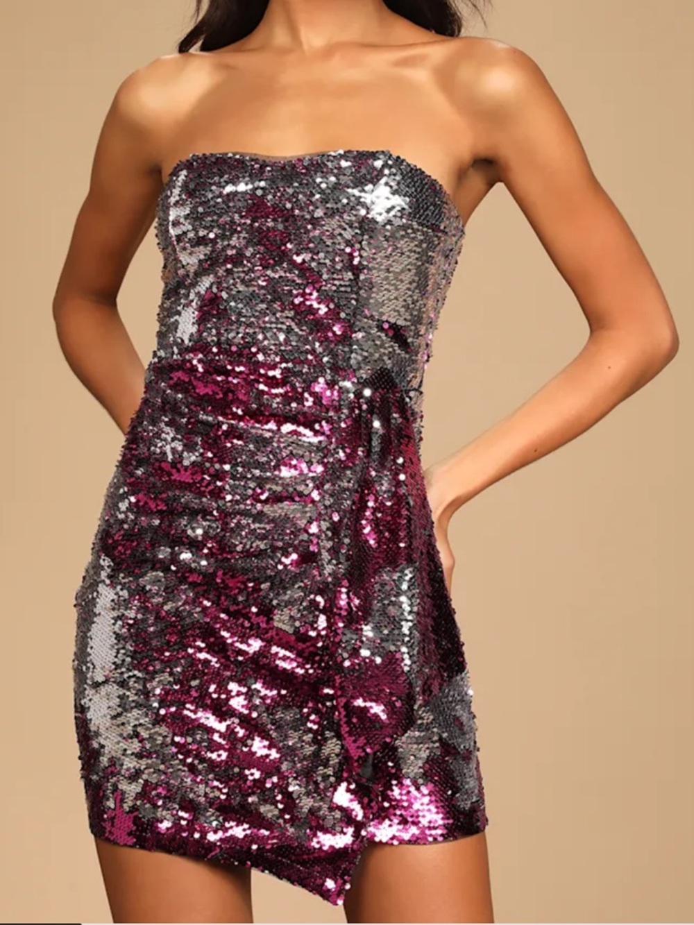 Lulu’s Look Like a Star Magenta Multi Reversible Sequin Strapless Dress Small
